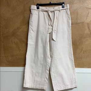 NWT J.Crew Linen Blend Tie Waist Wide Leg Capris